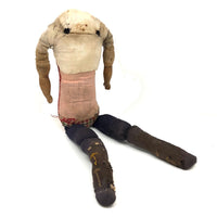 Evocative Old Hand-sewn Doll Body with Wooden Arms and Many Mends