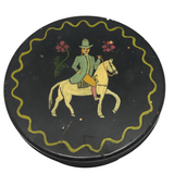 Hand-painted Round Tin Box with Woman on Horseback
