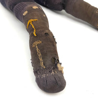 Evocative Old Hand-sewn Doll Body with Wooden Arms and Many Mends