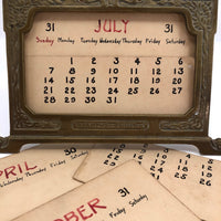 Art Nouveau Brass Perpetual Calendar with Handwritten Inserts