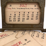 Art Nouveau Brass Perpetual Calendar with Handwritten Inserts