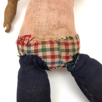 Evocative Old Hand-sewn Doll Body with Wooden Arms and Many Mends