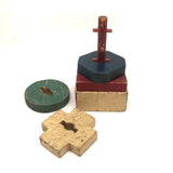 Two Marvelous Old Painted Wooden Folk Art Stacking Toys