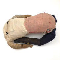 Evocative Old Hand-sewn Doll Body with Wooden Arms and Many Mends