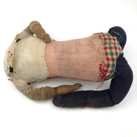 Evocative Old Hand-sewn Doll Body with Wooden Arms and Many Mends
