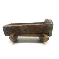Early Carved Doll Crib with Original Yellow Paint