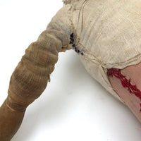 Evocative Old Hand-sewn Doll Body with Wooden Arms and Many Mends