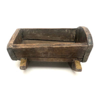 Early Carved Doll Crib with Original Yellow Paint