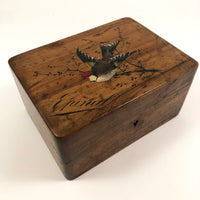 French Olive Wood Souvenir Box from Epinal with Hand-painted Bird