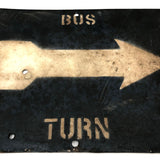Beautiful Old Cream on Deep Blue Bus Turn Arrow Sign