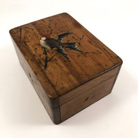 French Olive Wood Souvenir Box from Epinal with Hand-painted Bird