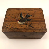 French Olive Wood Souvenir Box from Epinal with Hand-painted Bird