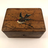French Olive Wood Souvenir Box from Epinal with Hand-painted Bird