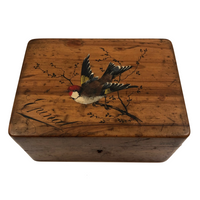 French Olive Wood Souvenir Box from Epinal with Hand-painted Bird
