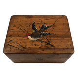 French Olive Wood Souvenir Box from Epinal with Hand-painted Bird