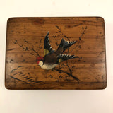French Olive Wood Souvenir Box from Epinal with Hand-painted Bird