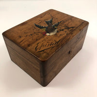 French Olive Wood Souvenir Box from Epinal with Hand-painted Bird