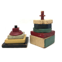 Two Marvelous Old Painted Wooden Folk Art Stacking Toys
