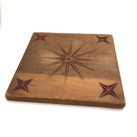 SOLD Nice Old Chip Carved Stars on Wooden Plaque (or Very Large Trivet)