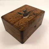 French Olive Wood Souvenir Box from Epinal with Hand-painted Bird