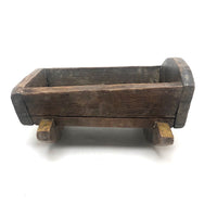 Early Carved Doll Crib with Original Yellow Paint
