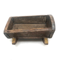 Early Carved Doll Crib with Original Yellow Paint