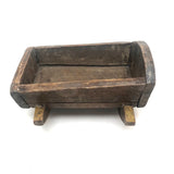 Early Carved Doll Crib with Original Yellow Paint