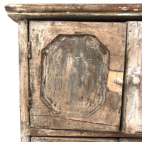 Miniature (13 1/2") Four Door Weathered Wooden Chest in Old Paint