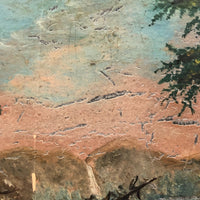 SOLD Antique Oil on Wood Panel Painting of Forest with Boater and Fallen Trees