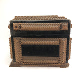 1911 Tramp Art Box with Chip Carved Stacks and Green-Gray Velvet