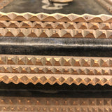 1911 Tramp Art Box with Chip Carved Stacks and Green-Gray Velvet