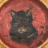Charming Old Miniature Cat Painting on Painted Paper Mache Plate