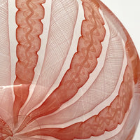Stunning Vintage Murano Handblown Art Glass Bowl with Pink and White Ribbon Design