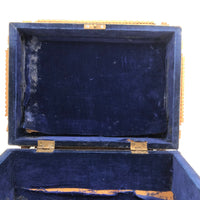 1911 Tramp Art Box with Chip Carved Stacks and Green-Gray Velvet