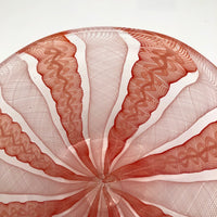 Stunning Vintage Murano Handblown Art Glass Bowl with Pink and White Ribbon Design