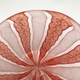 Stunning Vintage Murano Handblown Art Glass Bowl with Pink and White Ribbon Design
