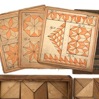 Gorgeous Double Layer Victorian Parquetry Puzzle in Original Box with Hand-colored Design Cards