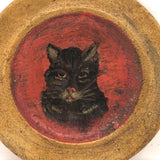 Charming Old Miniature Cat Painting on Painted Paper Mache Plate
