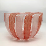 Stunning Vintage Murano Handblown Art Glass Bowl with Pink and White Ribbon Design