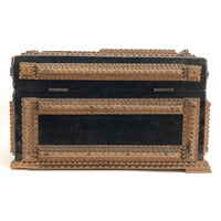 1911 Tramp Art Box with Chip Carved Stacks and Green-Gray Velvet