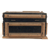 1911 Tramp Art Box with Chip Carved Stacks and Green-Gray Velvet