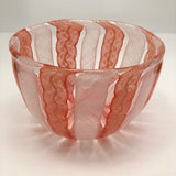 Stunning Vintage Murano Handblown Art Glass Bowl with Pink and White Ribbon Design