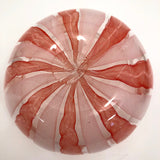 Stunning Vintage Murano Handblown Art Glass Bowl with Pink and White Ribbon Design