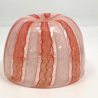 Stunning Vintage Murano Handblown Art Glass Bowl with Pink and White Ribbon Design