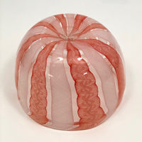 Stunning Vintage Murano Handblown Art Glass Bowl with Pink and White Ribbon Design