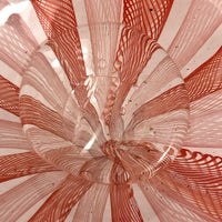 Stunning Vintage Murano Handblown Art Glass Bowl with Pink and White Ribbon Design