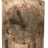 Primitive Old Painted Wooden Clock Face with Moveable Arms