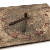 Primitive Old Painted Wooden Clock Face with Moveable Arms