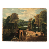 Super Lush Antique Oil on Board Landscape with Sheep and Sheep Herder