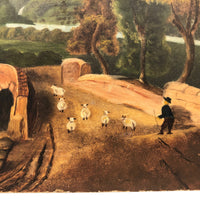 Super Lush Antique Oil on Board Landscape with Sheep and Sheep Herder